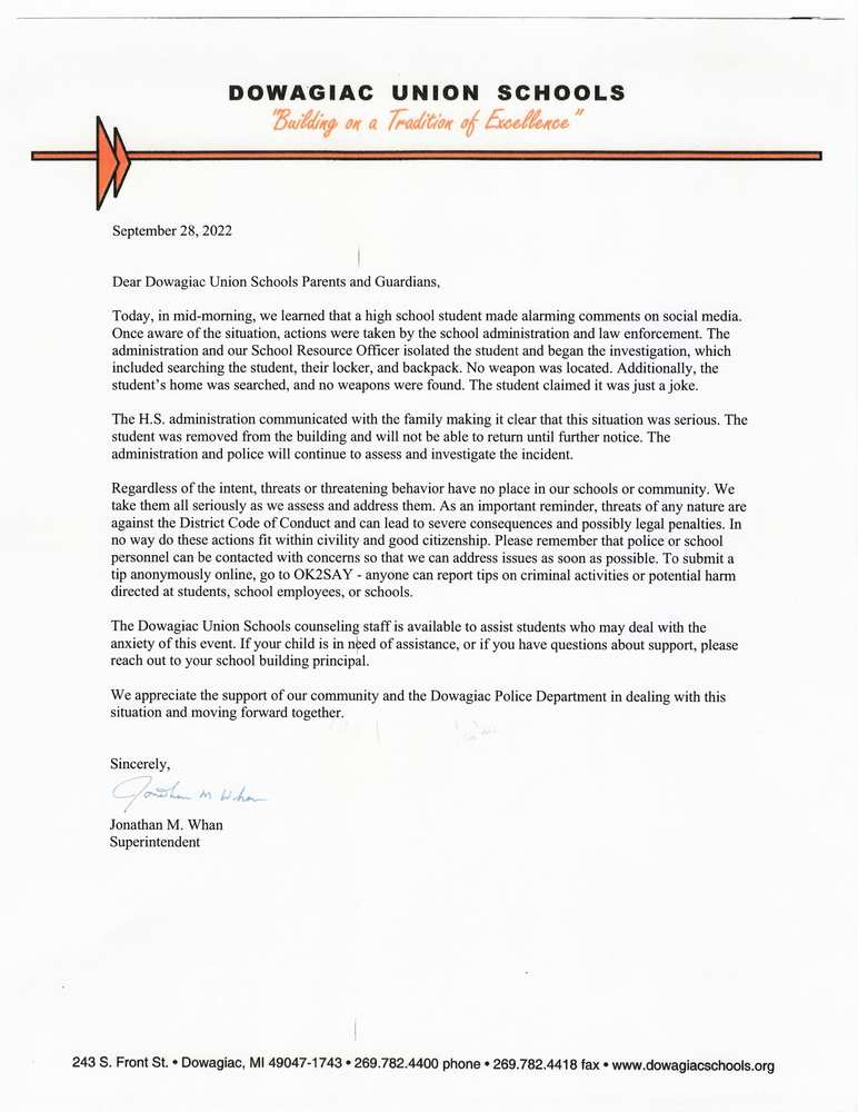 Letter to Parents and Guardians