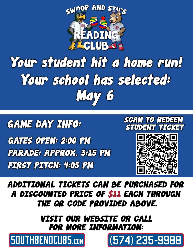 South Bend Cubs' Swoop & Stu's Reading Club returns for 2022